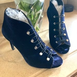 Midnight Blue Velvet Booties